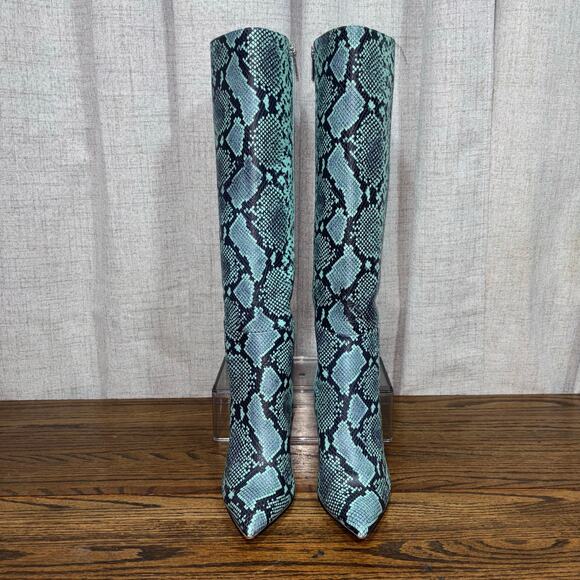 Gianni Bini Turquoise Python Print Genuine Leather Knee High Boots Size 7 N - Picture 7 of 8